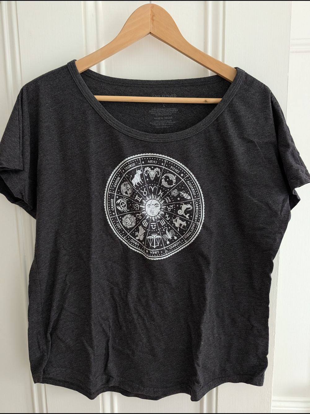 Women's Soul Flower Charcoal Zodiac Graphic Tee